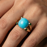 Bold Turquoise Cabochon 14K Yellow Gold Ring