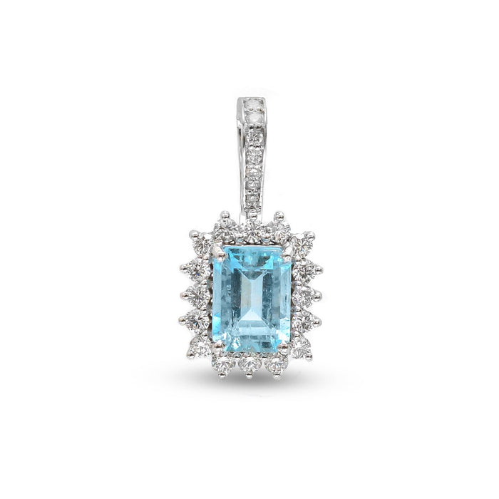 Aquamarine Diamond 14K (18K Custom) White Gold Pendant Necklace