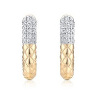 Two Tone Quilted Diamond Accent Earrings in 14K Yellow Gold