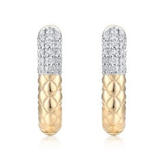 Two Tone Quilted Diamond Accent Earrings in 14K Yellow Gold