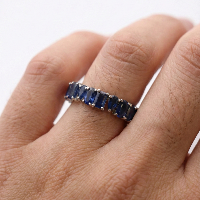Blue Sapphire Eternity 14K White Gold Band Ring