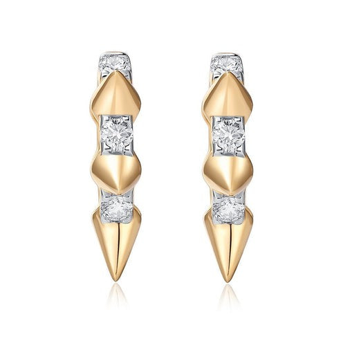 Spike Edge 14K Princess Cut Gold Hoop Earrings
