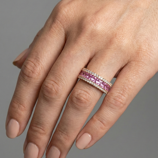 Pink Sapphire & Diamond 14K Gold Eternity Ring
