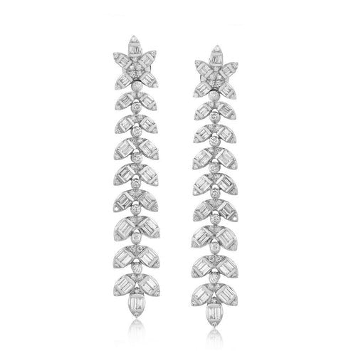 Floral Cascade Diamond Drop Earrings in 14K White Gold
