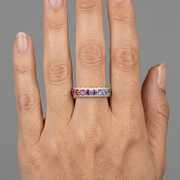 Exquisite Multi-Color Sapphire & Diamond 14K Gold Eternity Band Ring
