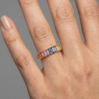 Colorful Baguette Sapphire 14K Gold Statement Ring