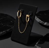 Linked Dots Double Hoop Chain Earrings in 14K Yellow Gold
