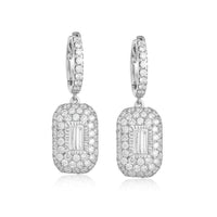 Baguette Round Cut Rectangle Drop Earrings in 14K Gold