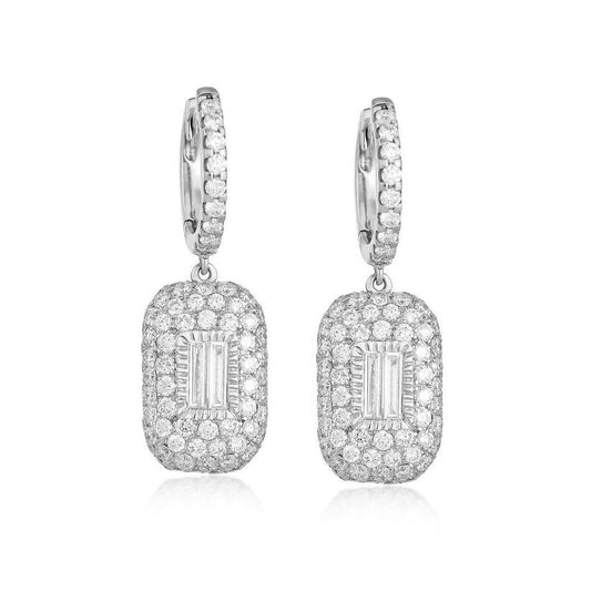 Baguette Round Cut Rectangle Drop Earrings in 14K Gold