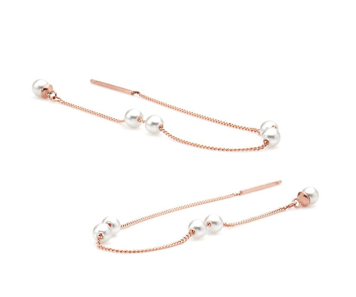 Freshwater Pearl Threader Earrings in 14K Rose Gold