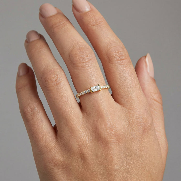Radiant Grace Emerald Cut Diamond Ring in 14K Yellow Gold