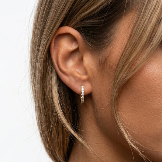 Brilliant Line Round Diamond Huggie Hoops in 14K Yellow Gold