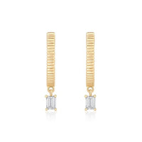 Emerald Cut Drop Charm Huggie Earrings in 14K Yellow Gold