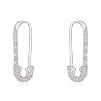 Pave Safety Pin Diamond Earrings in 14K Gold