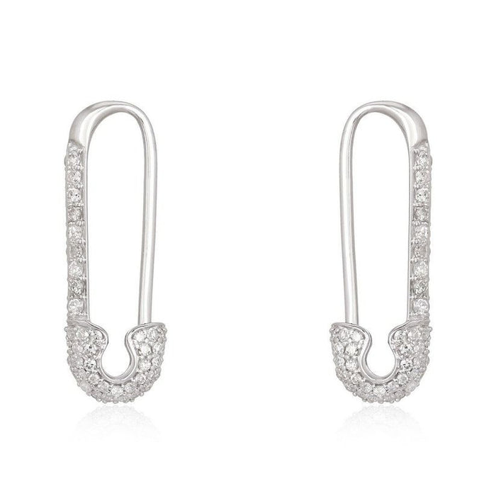 Pave Safety Pin Diamond Earrings in 14K Gold