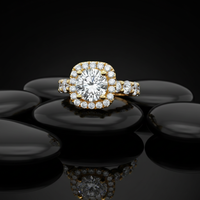 Cushion Halo Diamond Bridal Eternity Ring in 14K Gold