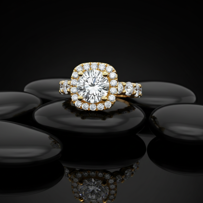 Cushion Halo Diamond Bridal Eternity Ring in 14K Gold