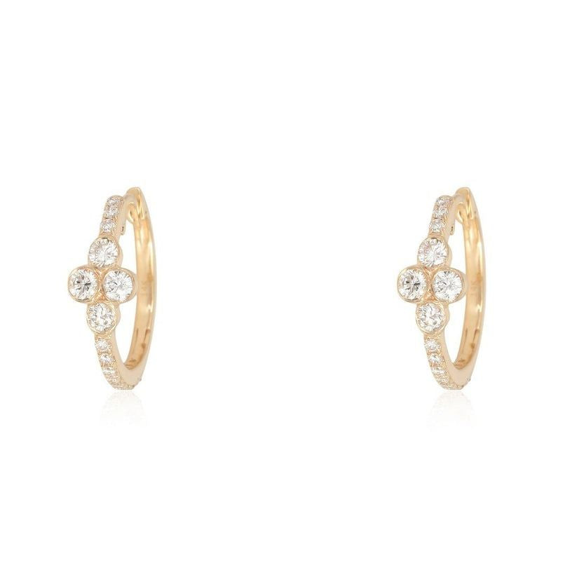 Round Cluster Diamond Huggie Earrings in 14K Yellow Gold
