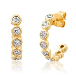 Bubble Bezel Diamond Half Hoop Earrings in 14K Yellow Gold