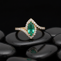 Marquise-Cut Emerald 14K Yellow Gold Diamond Halo Ring
