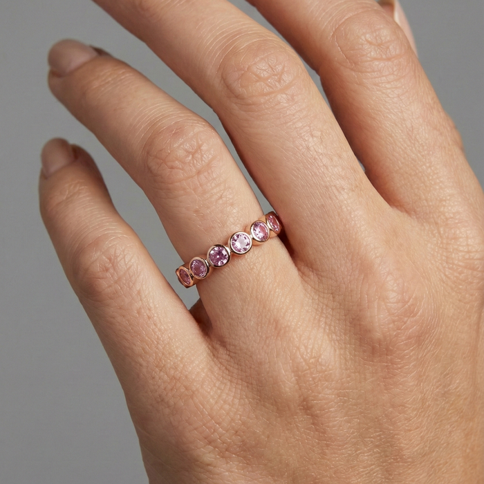 Elegant Round Pink Sapphire 14K Gold Eternity Ring