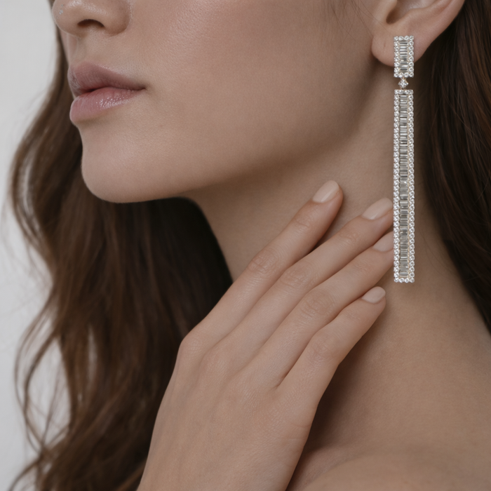 Baguette Diamond Drop 238 Diamonds Earrings in 18K White Gold