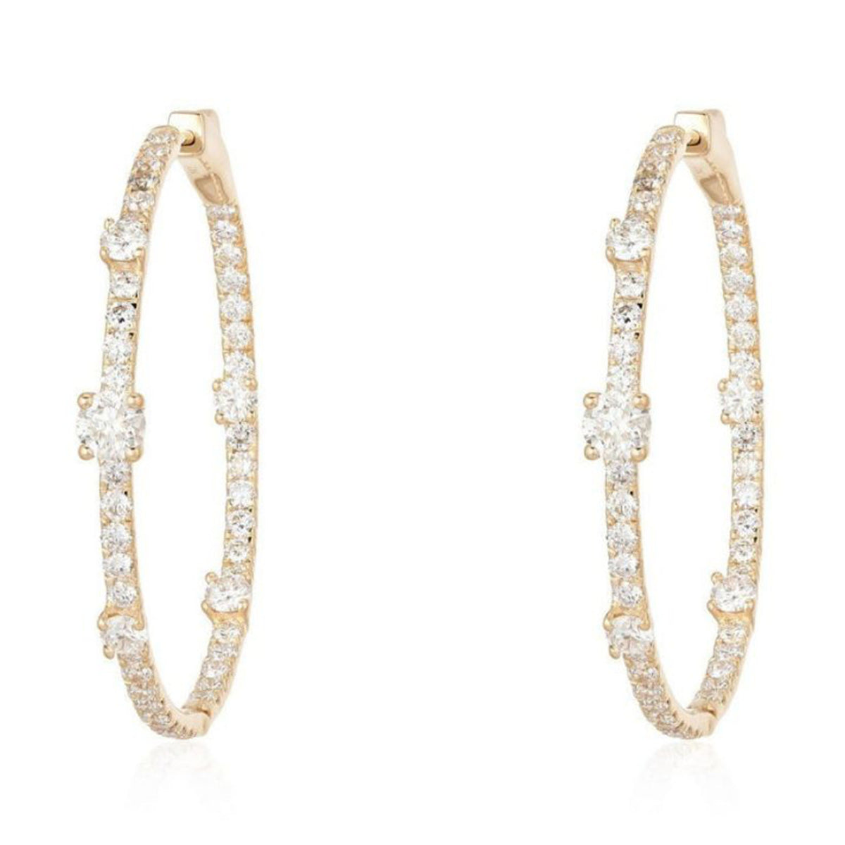 Diamond Accent Thin Hoop Earrings in 14K Yellow Gold