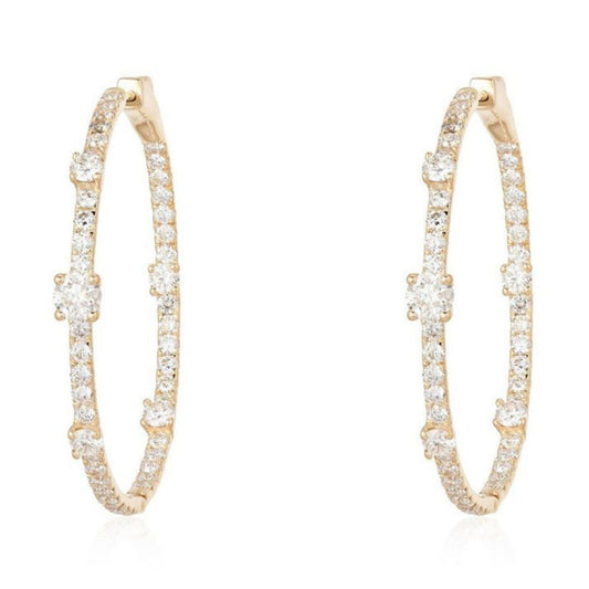 Diamond Accent Thin Hoop Earrings in 14K Yellow Gold