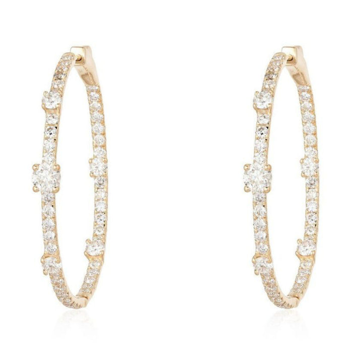 Diamond Accent Thin Hoop Earrings in 14K Yellow Gold