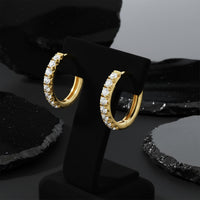 Brilliant Line Round Diamond Huggie Hoops in 14K Yellow Gold