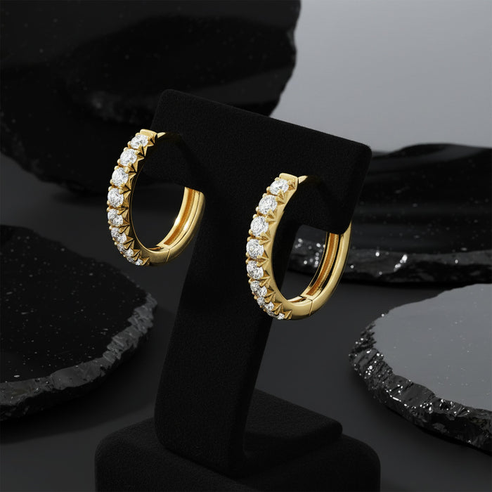 Brilliant Line Round Diamond Huggie Hoops in 14K Yellow Gold