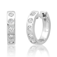 Bezel Set Diamonds Huggie Hoop Earrings in 14K Gold
