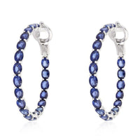 Midnight Oval Sapphire Hoop Earrings in 14K Yellow Gold