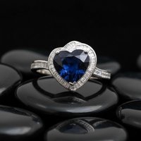 Heart-Cut Blue Sapphire Diamond Halo Ring in 14K White Gold