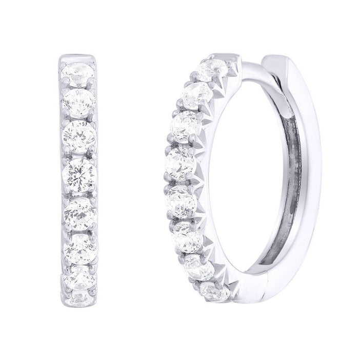 Round Cut Diamond Huggie Hoop Earrings in 14K Yellow Gold