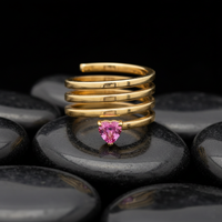 Pink Sapphire Heart Accent 14K Gold Stacked Band Ring