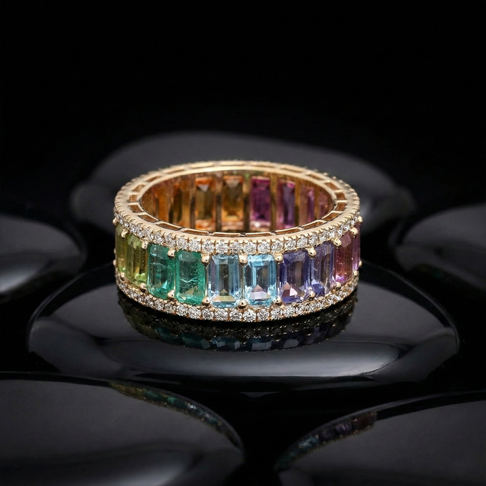 Rainbow Shine 14K Emerald-Cut Gemstone Ring