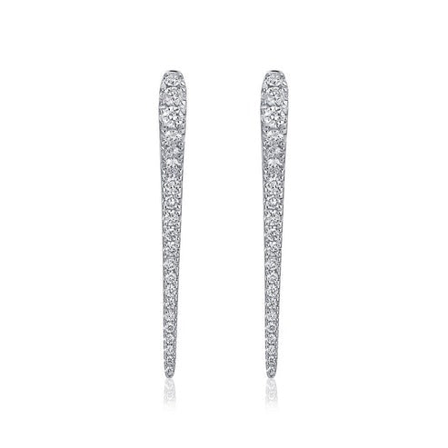 Slender Line Pave Diamond Earrings in 14K Yellow Gold
