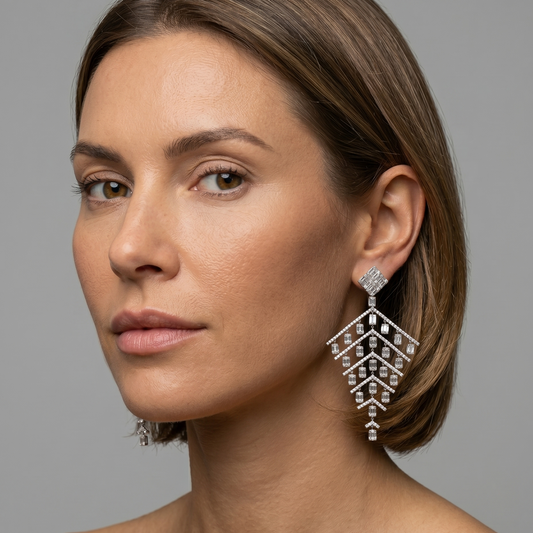 Round Diamonds Chandelier Earrings in 18K White Gold