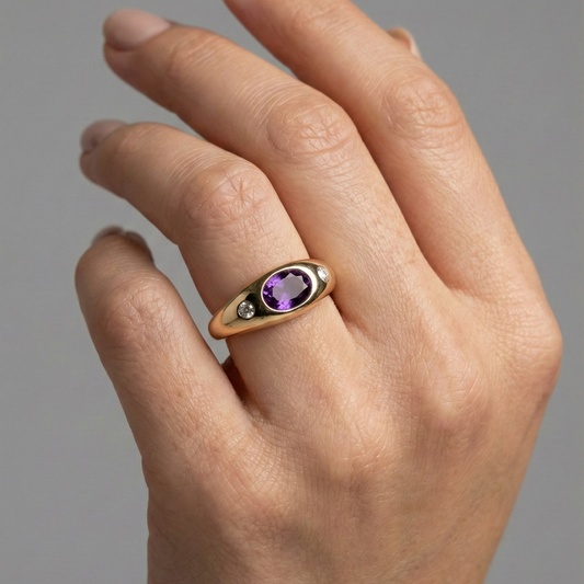 Elegant Amethyst Diamond 14K Gold Ring