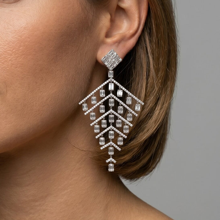 Round Diamonds Chandelier Earrings in 18K White Gold