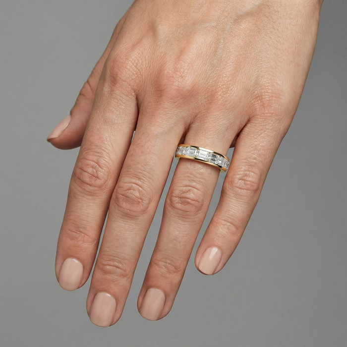 Channel Set Emerald Cut Diamond Band Ring in 14K Yellow Gold