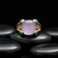 Lavender Chalcedony 14K Emerald Accent Cushion Ring