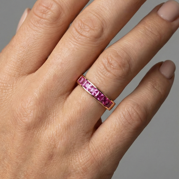 Pink Sapphire 14K (18K Custom) Rose Gold Band Ring