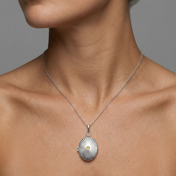 Radiant Oval Locket Green Opal Pendant Necklace in 14K Yellow Gold