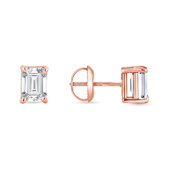 Four Prong Screw Back Setting Diamond Earrings in 14K Gold
