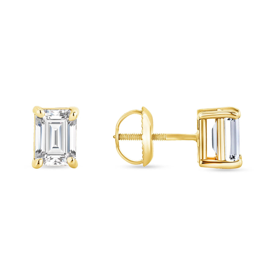 Four Prong Screw Back Setting Diamond Earrings in 14K Gold