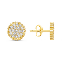 Round Cluster Push Back Diamond Stud Earrings in 14K Yellow Gold