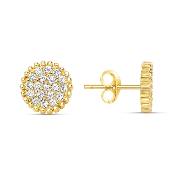 Round Cluster Push Back Diamond Stud Earrings in 14K Yellow Gold