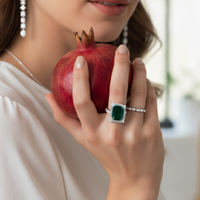 Majestic Emerald Cut Green Gemstone Ring in 18K White Gold
